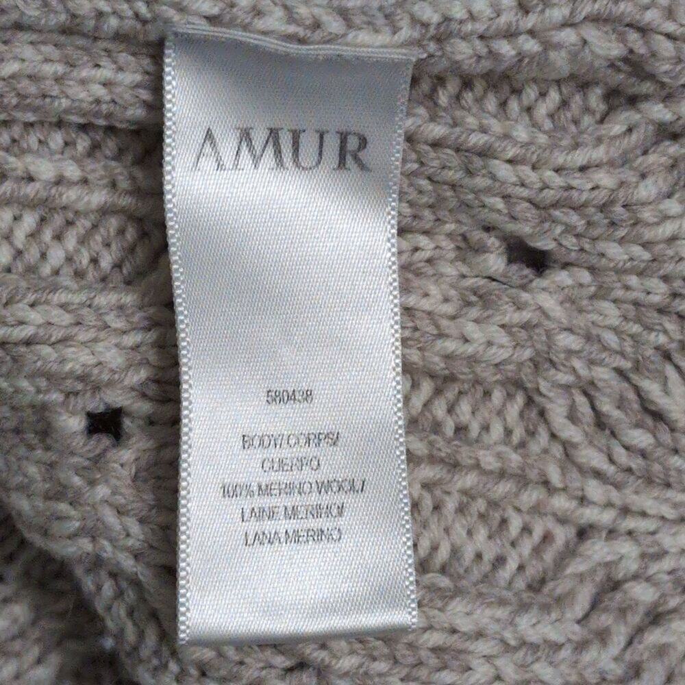 AMUR Ulla Sweater Oatmeal Fringe Cable Knit Crew Neck Long Sleeve Merino Wool M - Picture 6 of 8